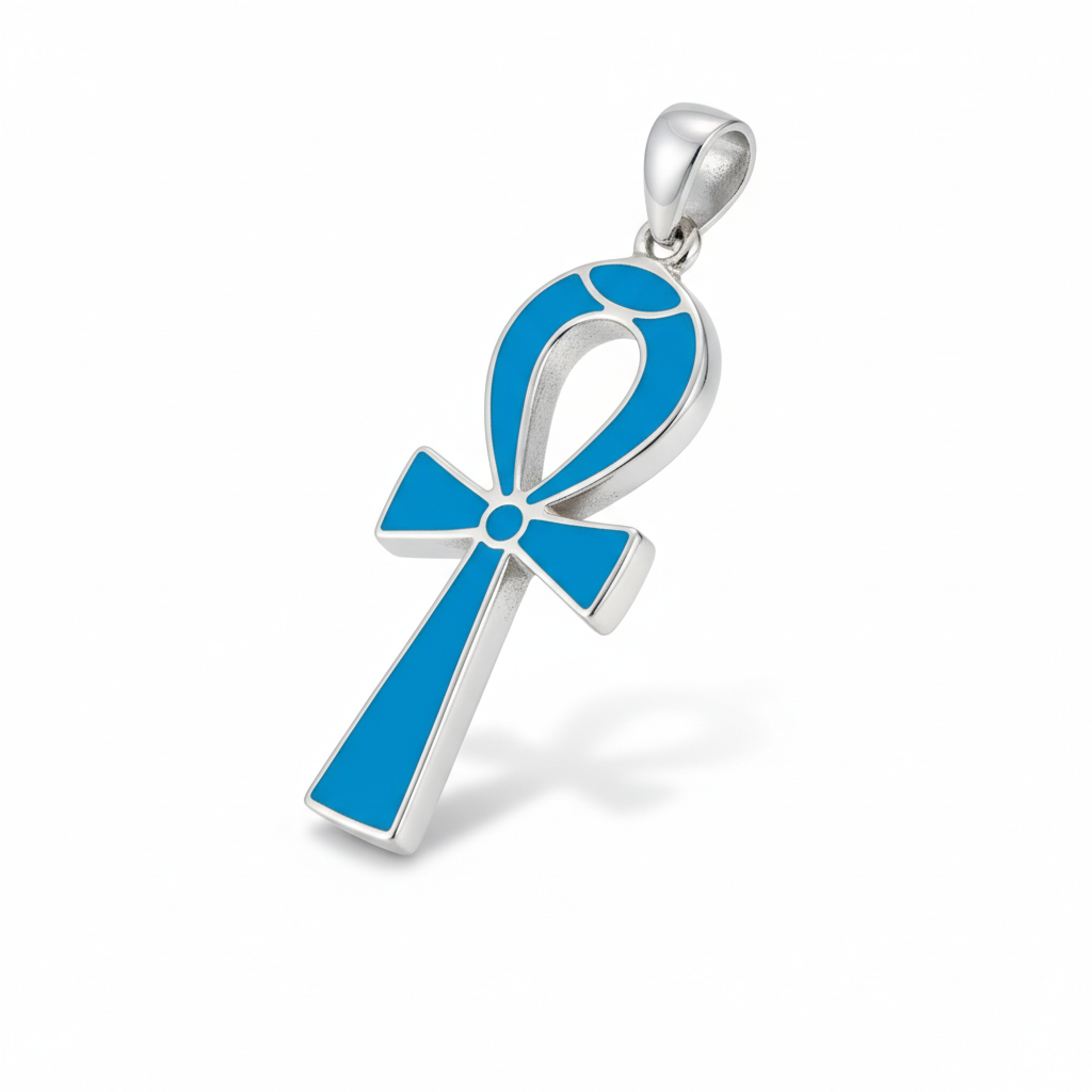Turquoise Silver Ankh Pendant