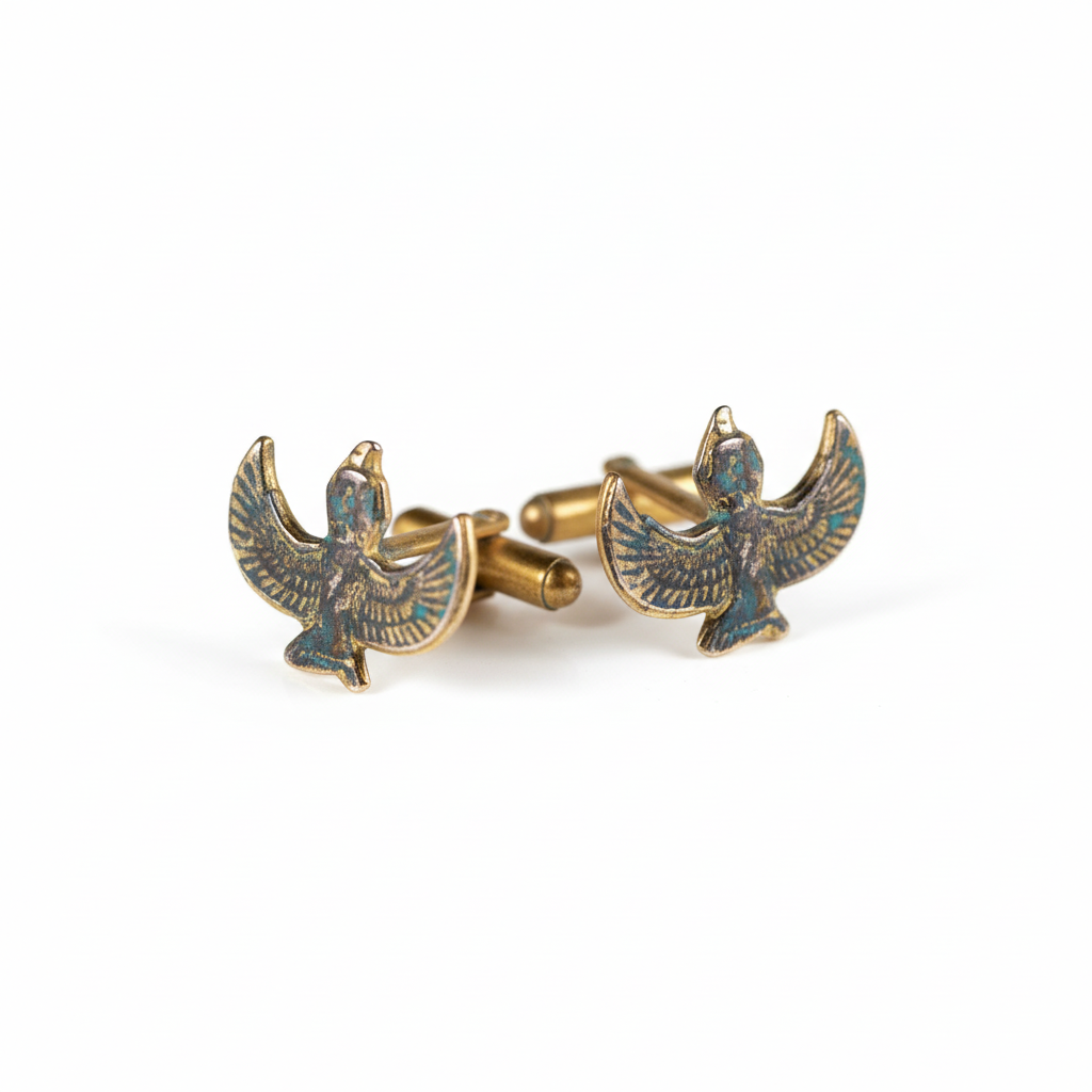 Winged Isis Gold-Tone Egyptian Gold Plated Cufflinks