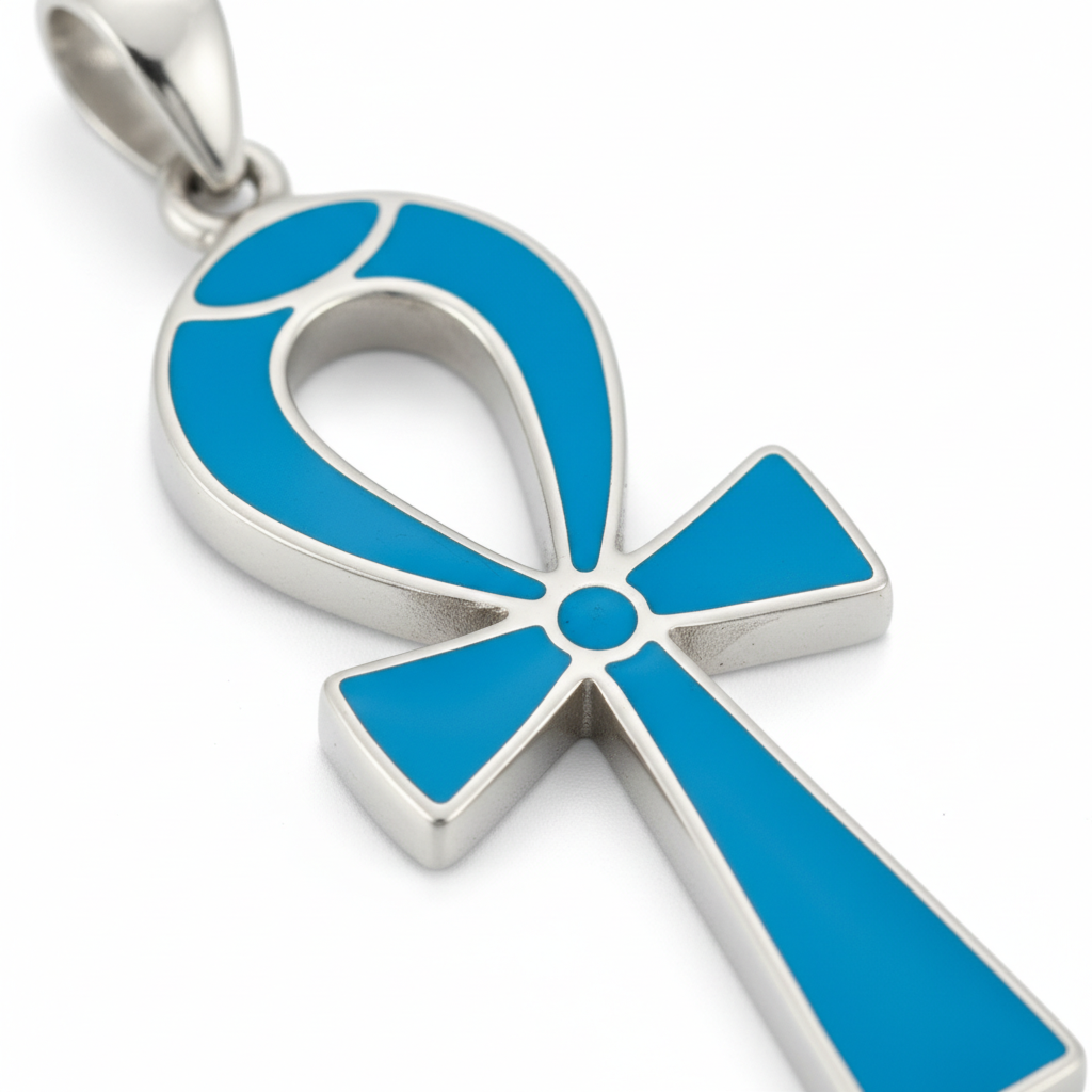 Turquoise Silver Ankh Pendant