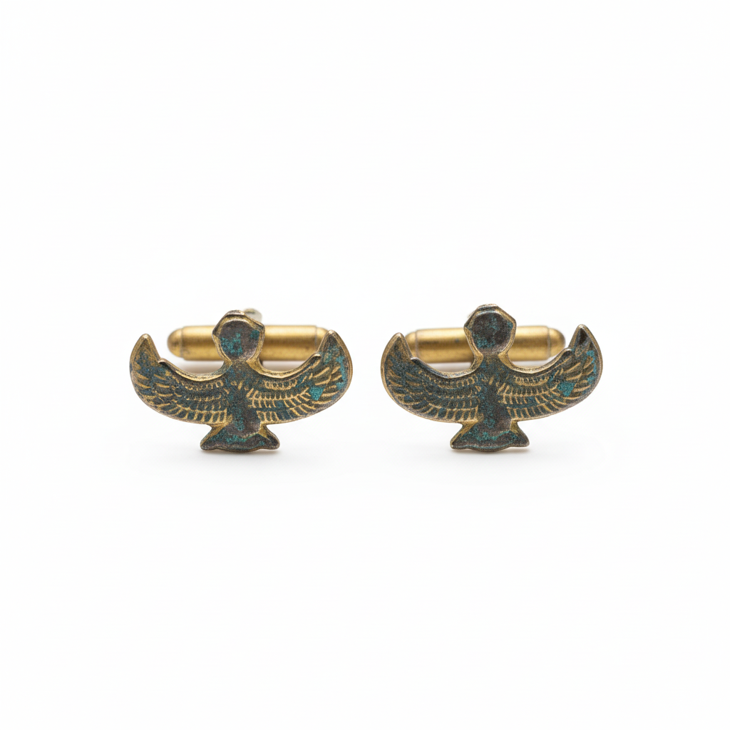Winged Isis Gold-Tone Egyptian Gold Plated Cufflinks