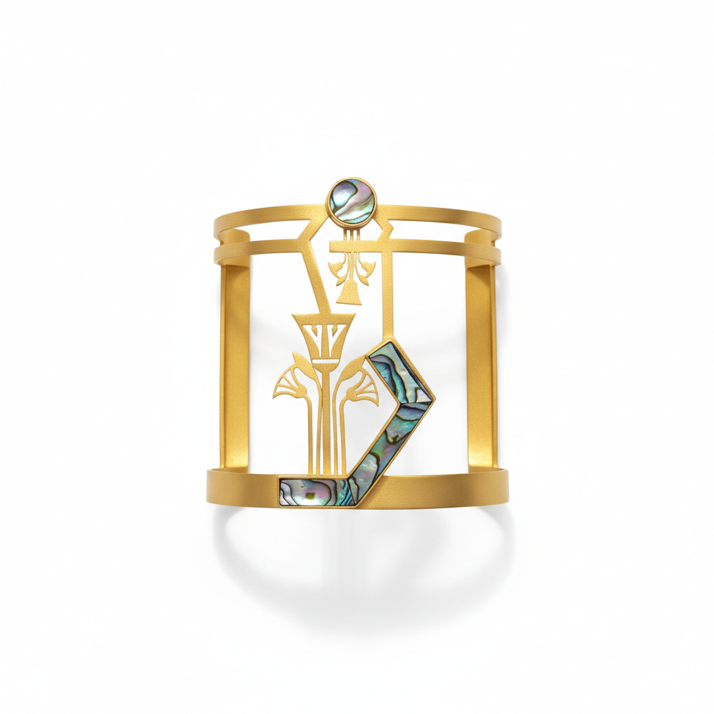 Egyptian Goddess Gold Cuff Bracelet with Abalone Inlay