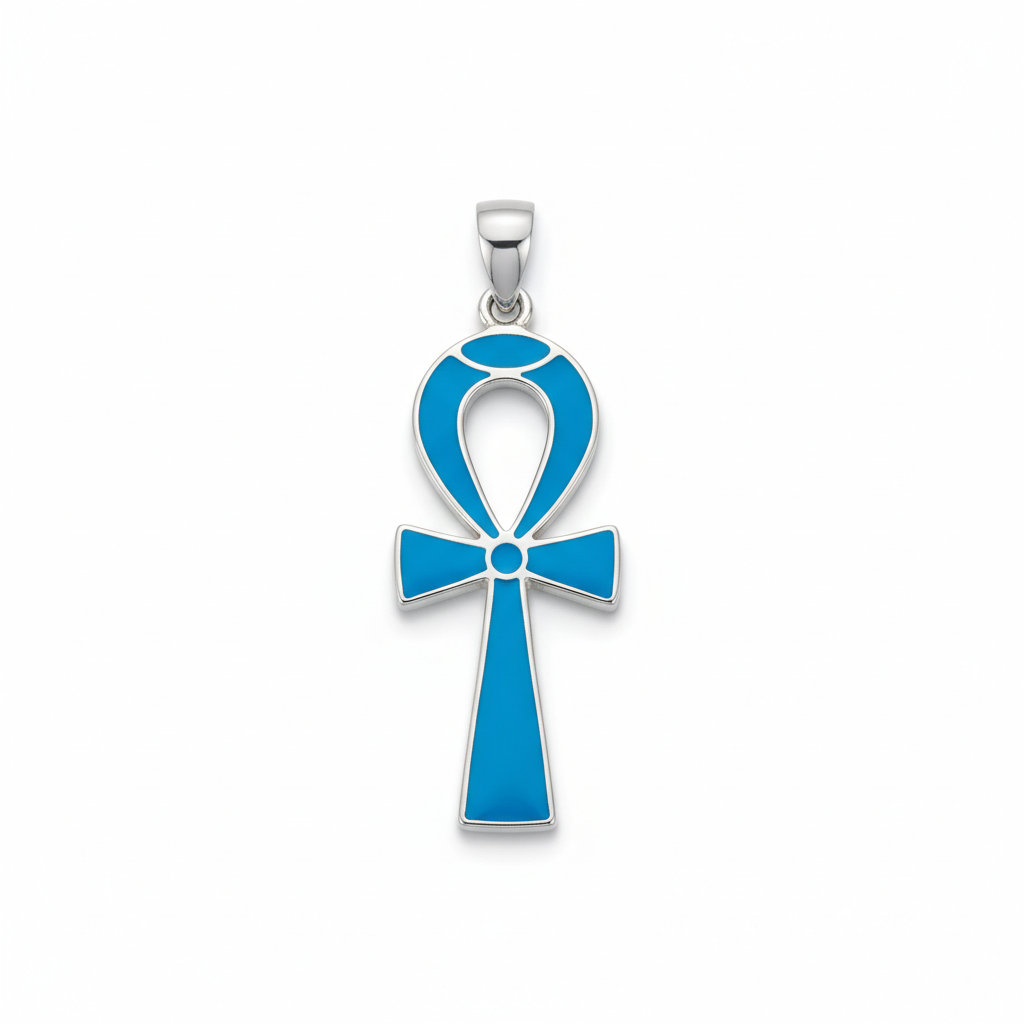 Turquoise Silver Ankh Pendant